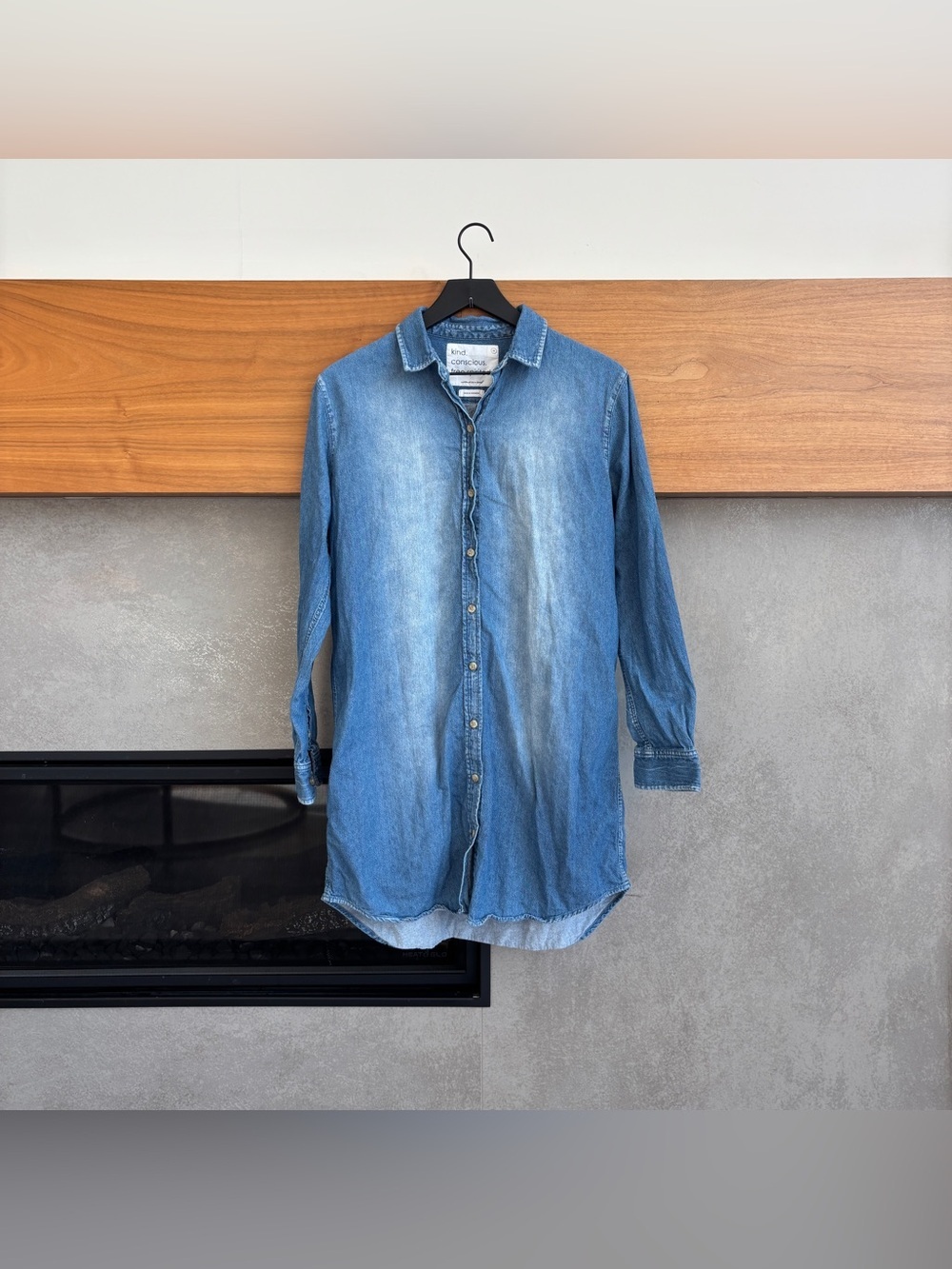 Unsubscribed Denim Collared Shirt Mini Dress, Size M